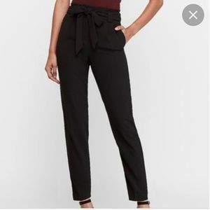 Express, Tie Waist Paper Bag Pants, Black, Size 10